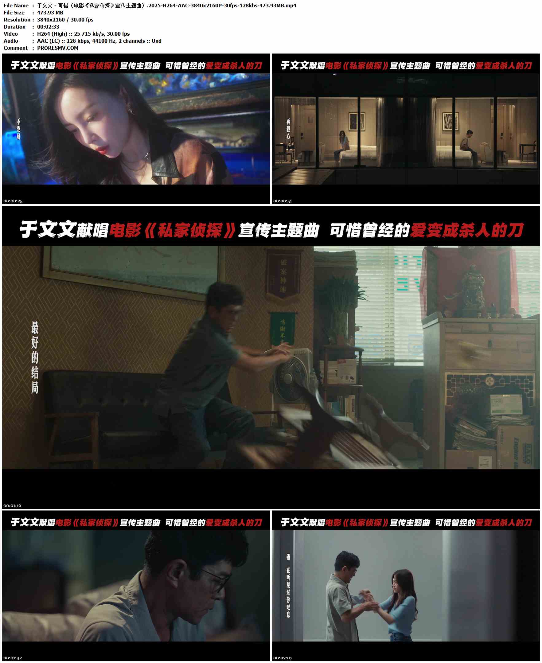 于文文 - 可惜（电影《私家侦探》宣传主题曲）.2025-H264-AAC-3840x2160P-30fps-128kbs-473.93MB官方MV_高清MV